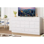 12 Drawer Dresser for Bedroom, 61 Inch Wood Dresser with Power Outlet, Wide Chest of Drawers