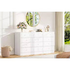 12 Drawer Dresser for Bedroom, 61 Inch Wood Dresser with Power Outlet, Wide Chest of Drawers