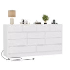 12 Drawer Dresser for Bedroom, 61 Inch Wood Dresser with Power Outlet, Wide Chest of Drawers