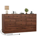 12 Drawer Dresser for Bedroom, 61 Inch Wood Dresser with Power Outlet, Wide Chest of Drawers