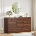 12 Drawer Dresser for Bedroom, 61 Inch Wood Dresser with Power Outlet, Wide Chest of Drawers