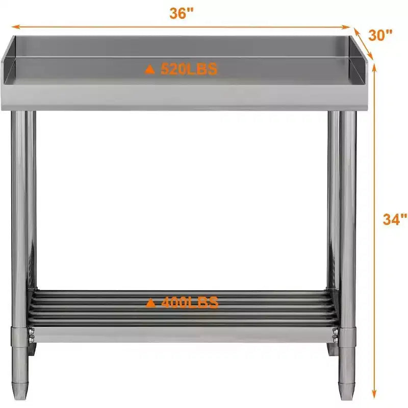 Table de préparation en acier inoxydable NSF de 36 po avec dosseret, poste de travail commercial réglable pour restaurants et cuisines domestiques