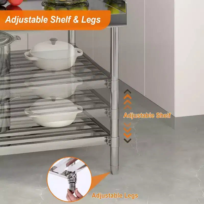 Table de préparation en acier inoxydable NSF de 36 po avec dosseret, poste de travail commercial réglable pour restaurants et cuisines domestiques