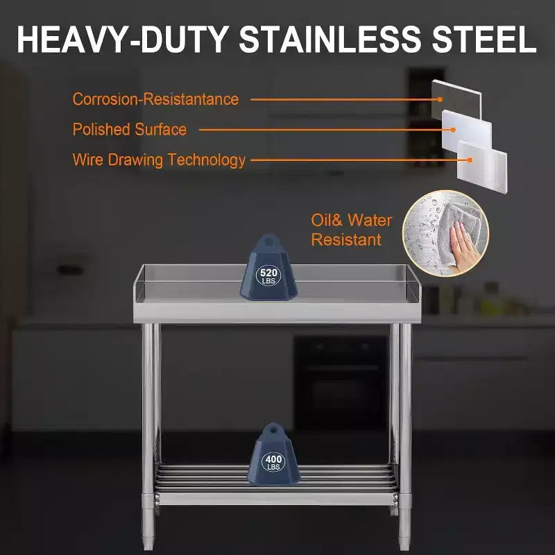 Table de préparation en acier inoxydable NSF de 36 po avec dosseret, poste de travail commercial réglable pour restaurants et cuisines domestiques