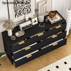 Commode à 7 tiroirs - Rangement en bois large avec poignées métalliques pour chambre et salon
