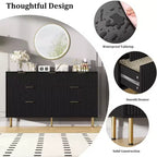 Commode à 7 tiroirs - Rangement en bois large avec poignées métalliques pour chambre et salon
