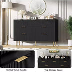 Commode à 7 tiroirs - Rangement en bois large avec poignées métalliques pour chambre et salon