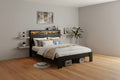 Bed Frame Queen/King Size,Wood Platform with Under Bed Storage LED Light Headboard and 2 USB,Noise Free,No Box Spring Needed,Dark Black
