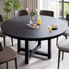 PexFix Table à manger ronde de ferme en bois massif 59 x 59 avec plateau à texture bois et base en X croisé pour salles à manger modernes et réunions de famille, Noir