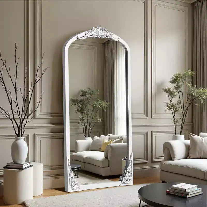 67x28 inch Solid Wood Carved Right Angle Micro Arch Black Full-length Mirror (without Bracket)