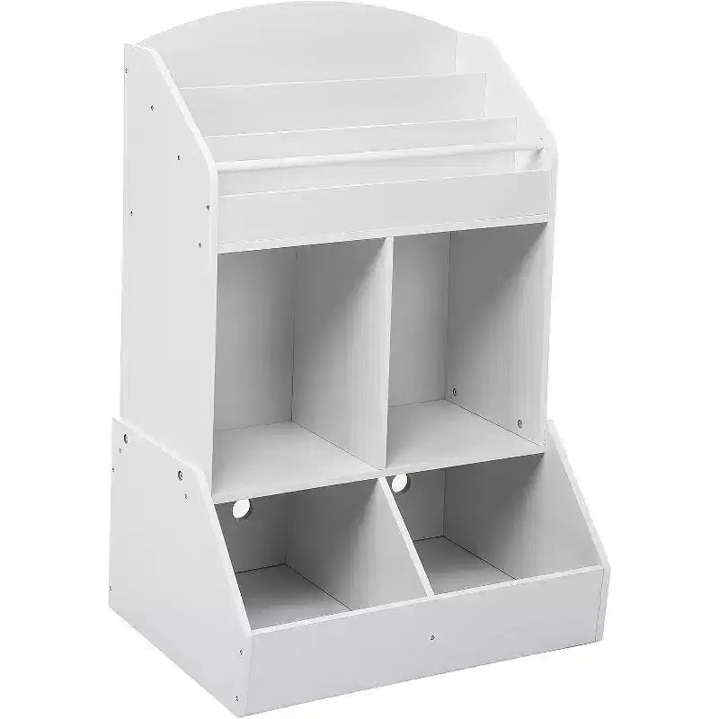 Organisateur de jouets et bibliothèque pour enfants, étagère à livres à 3 niveaux avec 2 bacs de rangement, en bois de pin, sans danger pour les enfants, 35x14x39 pour salle de jeux chambre à coucher