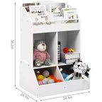 Organisateur de jouets et bibliothèque pour enfants, étagère à livres à 3 niveaux avec 2 bacs de rangement, en bois de pin, sans danger pour les enfants, 35x14x39 pour salle de jeux chambre à coucher