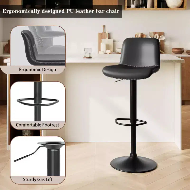 Tabourets de bar, tabourets de comptoir - Ensemble pivotant réglable en cuir PU souple, avec dossier et repose-pieds pour salle à manger, comptoir de cuisine