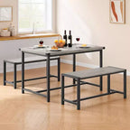 Ensemble de table à manger 3 pièces pour 4 personnes avec 2 bancs, table de cuisine avec protections d'angle, cadre en H, compact pour appartements et petits espaces