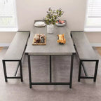 Ensemble de table à manger 3 pièces pour 4 personnes avec 2 bancs, table de cuisine avec protections d'angle, cadre en H, compact pour appartements et petits espaces