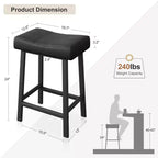 Lot de 2 tabourets de bar de 61 cm de hauteur de comptoir, sièges incurvés en similicuir rembourré avec cadre en métal et repose-pieds