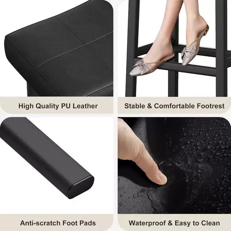 Lot de 2 tabourets de bar de 61 cm de hauteur de comptoir, sièges incurvés en similicuir rembourré avec cadre en métal et repose-pieds