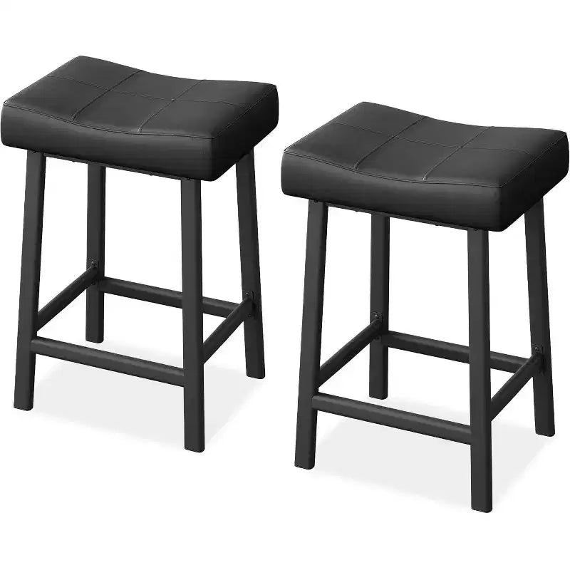 Lot de 2 tabourets de bar de 61 cm de hauteur de comptoir, sièges incurvés en similicuir rembourré avec cadre en métal et repose-pieds