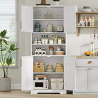 Meuble de rangement autoportant pour cuisine de 67 po de haut, meuble de rangement de salle de bain avec 4 portes et étagères réglables