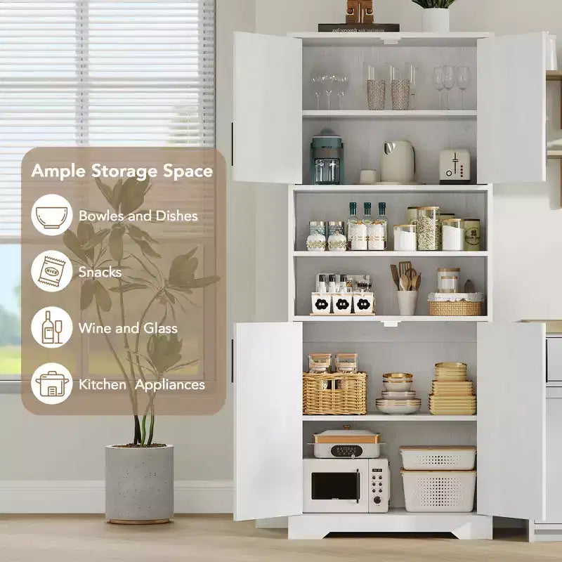Meuble de rangement autoportant pour cuisine de 67 po de haut, meuble de rangement de salle de bain avec 4 portes et étagères réglables