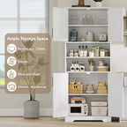 Meuble de rangement autoportant pour cuisine de 67 po de haut, meuble de rangement de salle de bain avec 4 portes et étagères réglables