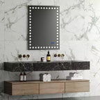 Miroir de salle de bain avec 3 lumières circulaires frontales blanches, miroir rectangulaire avec interrupteur tactile dimmable, anti-buée, mémoire, miroir mural de courtoisie incassable blanc