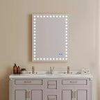 Miroir de salle de bain avec 3 lumières circulaires frontales blanches, miroir rectangulaire avec interrupteur tactile dimmable, anti-buée, mémoire, miroir mural de courtoisie incassable blanc