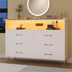 Commode de chambre avec lumières LED, commode à 6 tiroirs avec station de charge, commode de rangement en bois pour entrée