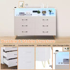 Commode de chambre avec lumières LED, commode à 6 tiroirs avec station de charge, commode de rangement en bois pour entrée