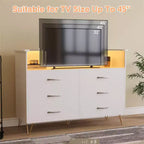 Commode de chambre avec lumières LED, commode à 6 tiroirs avec station de charge, commode de rangement en bois pour entrée