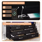 Commode de chambre avec lumières LED, commode à 6 tiroirs avec station de charge, commode de rangement en bois pour entrée