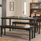 Ensemble Table à Manger pour 4, Table de Cuisine avec 2 Bancs, Cadre en Métal, Ensembles de Salle à Manger Gain de Place pour Cuisine, Salle à Manger