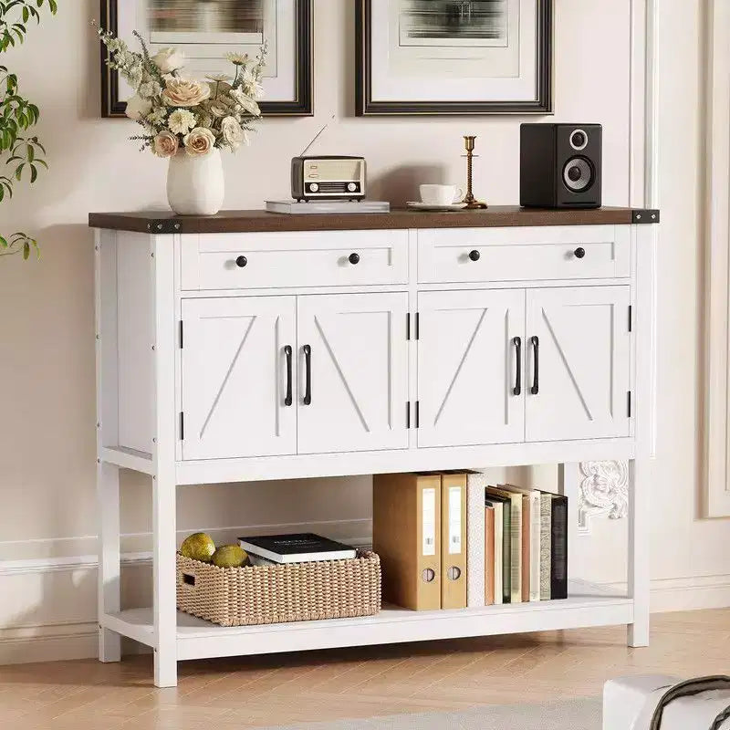 Buffet de ferme moderne, buffet de 119 cm avec rangement et 2 tiroirs, console de bar à café avec étagère