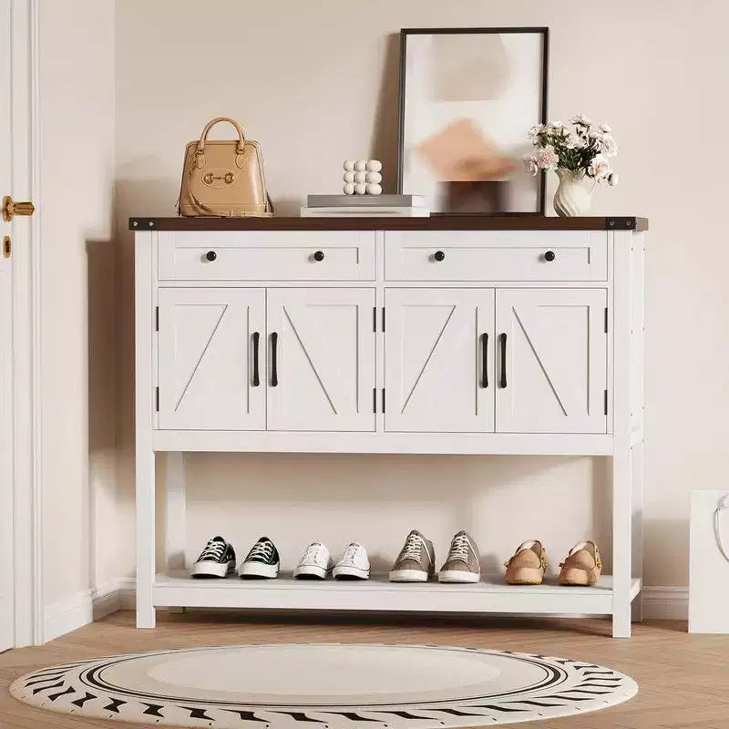 Buffet de ferme moderne, buffet de 119 cm avec rangement et 2 tiroirs, console de bar à café avec étagère