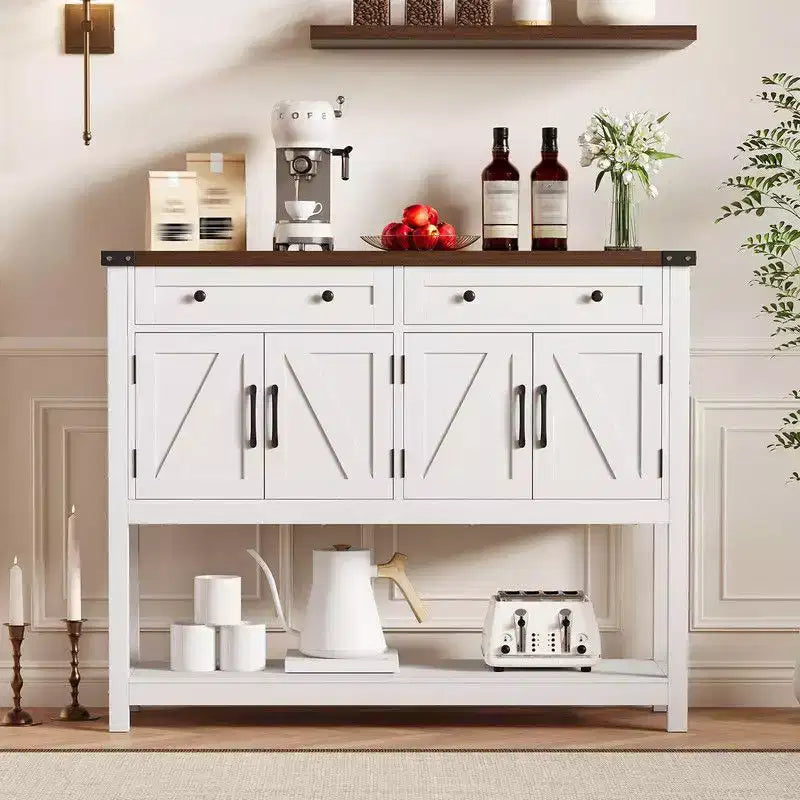 Modern Farmhouse Sideboard, 47 Buffet Sideboard Cabinet with Storage and 2 Drawers, Coffee Bar Console Table with Shelf
