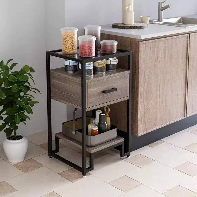 1PCS Nightstands, Beside Table with Storage Drawer and 3-Tier StorageSmall End Table