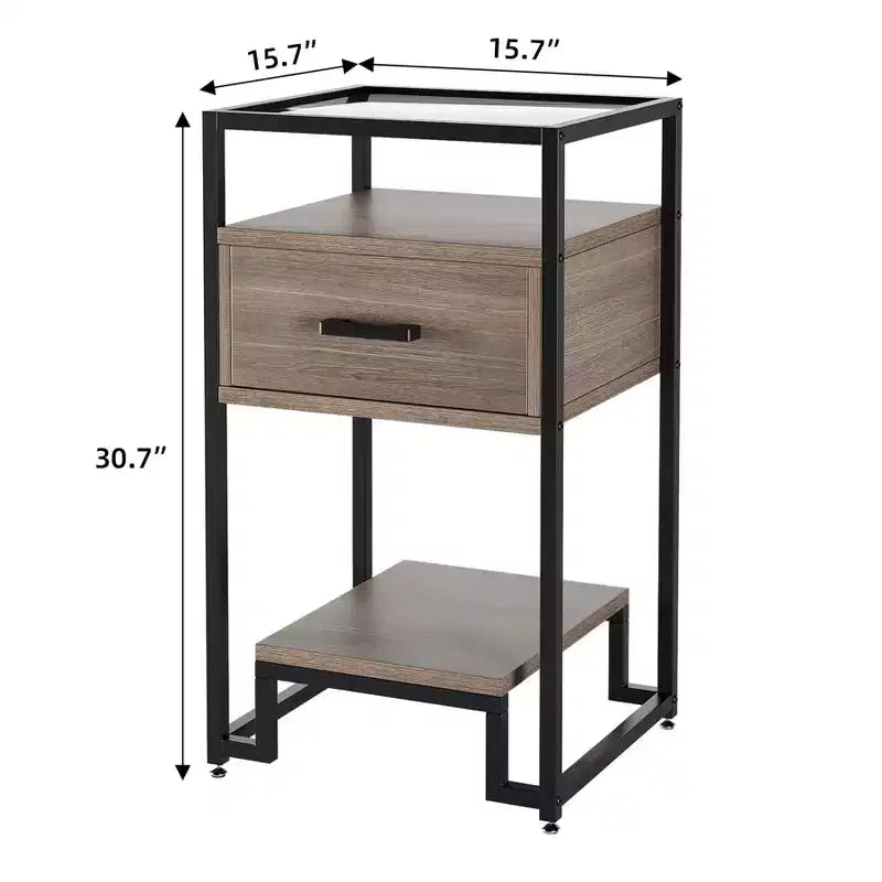 1PCS Nightstands, Beside Table with Storage Drawer and 3-Tier StorageSmall End Table