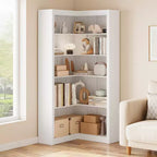 Bibliothèque d'angle de 182 cm de haut, bibliothèque d'angle en L à 5 niveaux, étagères de style fermier avec rangement pour salon, bureau à domicile, blanc