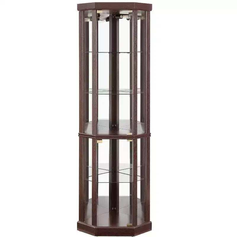 Meuble d'angle, vitrine d'angle avec portes et étagères en verre, vitrine d'exposition d'angle pour salon