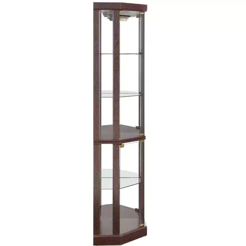 Meuble d'angle, vitrine d'angle avec portes et étagères en verre, vitrine d'exposition d'angle pour salon