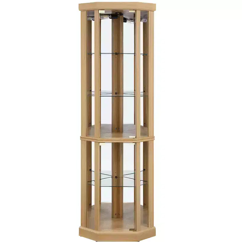 Meuble d'angle, vitrine d'angle avec portes et étagères en verre, vitrine d'exposition d'angle pour salon