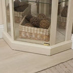 Meuble d'angle, vitrine d'angle avec portes et étagères en verre, vitrine d'exposition d'angle pour salon