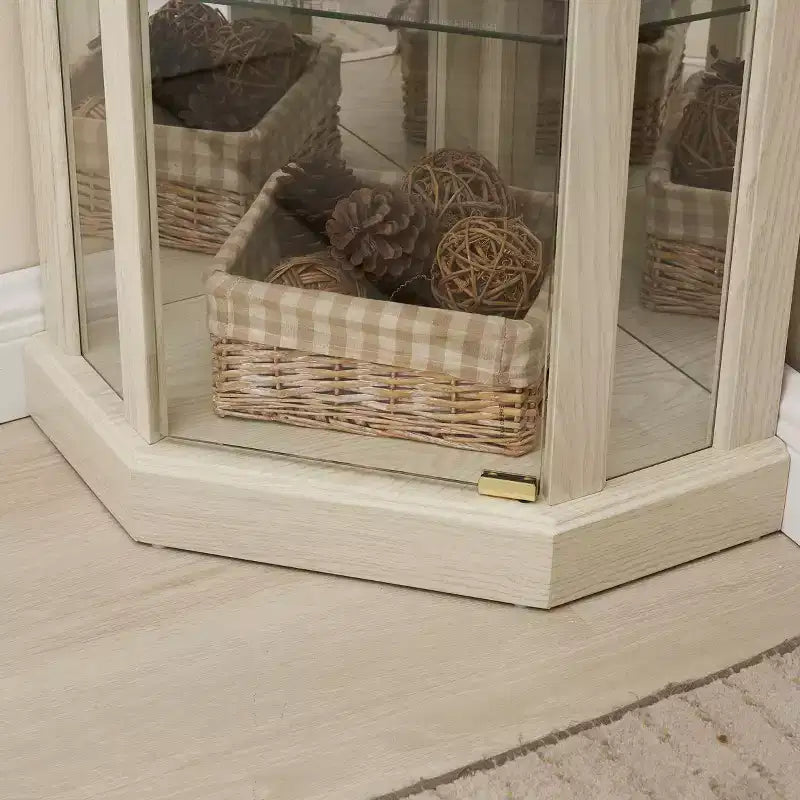 Meuble d'angle, vitrine d'angle avec portes et étagères en verre, vitrine d'exposition d'angle pour salon