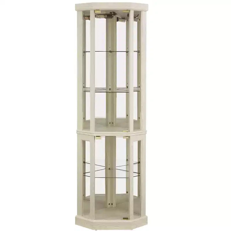 Meuble d'angle, vitrine d'angle avec portes et étagères en verre, vitrine d'exposition d'angle pour salon