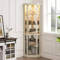 Meuble d'angle, vitrine d'angle avec portes et étagères en verre, vitrine d'exposition d'angle pour salon