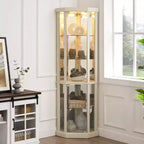 Meuble d'angle, vitrine d'angle avec portes et étagères en verre, vitrine d'exposition d'angle pour salon