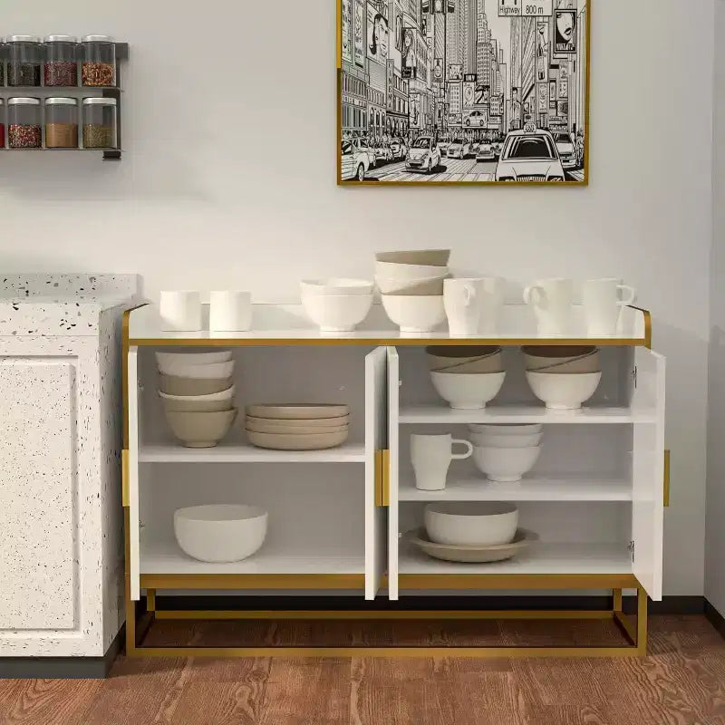 Buffet de cuisine contemporain avec clôture de sécurité sur le plan de travail, meuble de rangement autoportant pour salle à manger, entrée, chambre à coucher