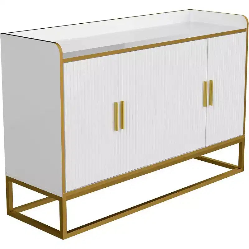 Contemporary Kitchen Buffet Cabinet with Countertop Safety Fence, Freestanding Sideboard Storage for Dining Room, Entryway, Bedroom