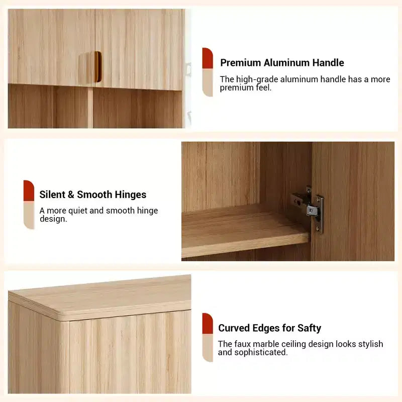 Meuble mural de salle de bain, Organisateur de salle de bain finition naturelle, Meuble de rangement au-dessus des toilettes avec étagère réglable, Armoire à pharmacie en bois avec charnières