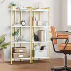 Étagère à 4 niveaux dorée, Étagère de présentation étroite avec étagères effet marbre et cadre en métal, Bibliothèque pour chambre ou bureau